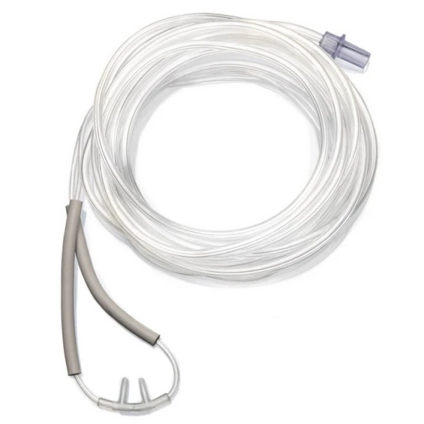 Adult oxygen cannula with ear protection, curved prong, and 10-meter oxygen hose